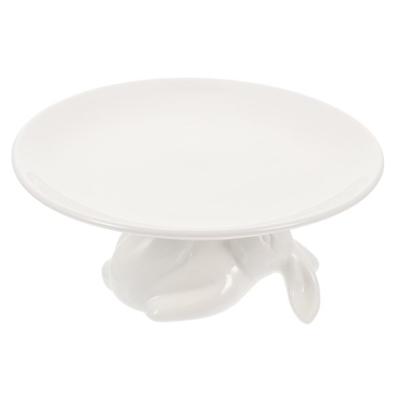 SWETRACE 1Set White Ceramic Rabbit Cake Plate with Decorative Bunny Ornament for Dessert Table