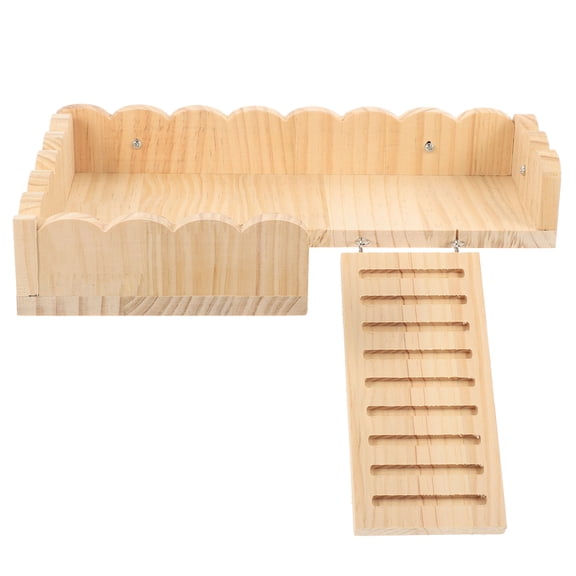SWETRACE 1Set Wooden Pet Platform with Ladder, Light Yellow, Easy Install Cage Accessory