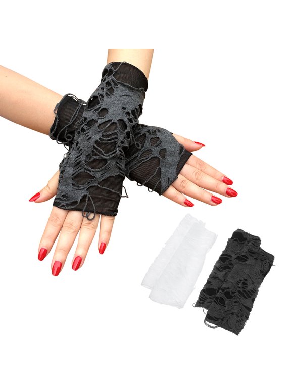 Punk Fingerless Gloves Ripped Design Assorted Color for Party