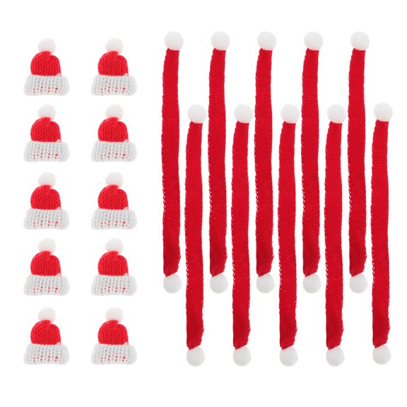 SWETRACE 20-Piece Red and White Mini Christmas Knit Hat & Scarf Set Wool Accessories for Dolls and Crafts