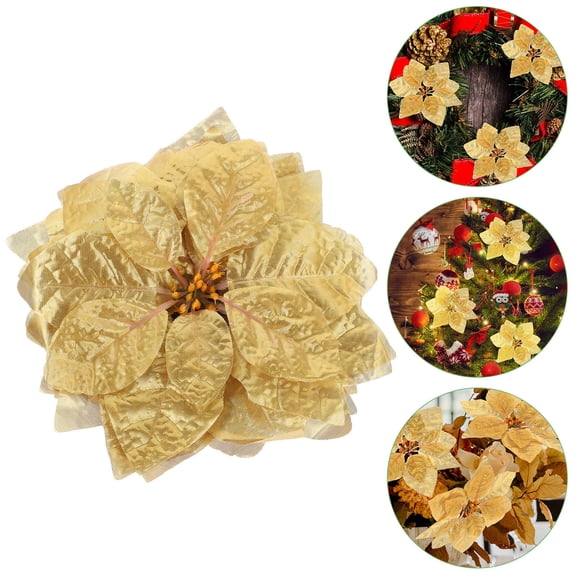 SWETRACE 28-Piece Golden Plastic Poinsettia Flowers for Crafts, Holiday Decorations, Floral Arrangements