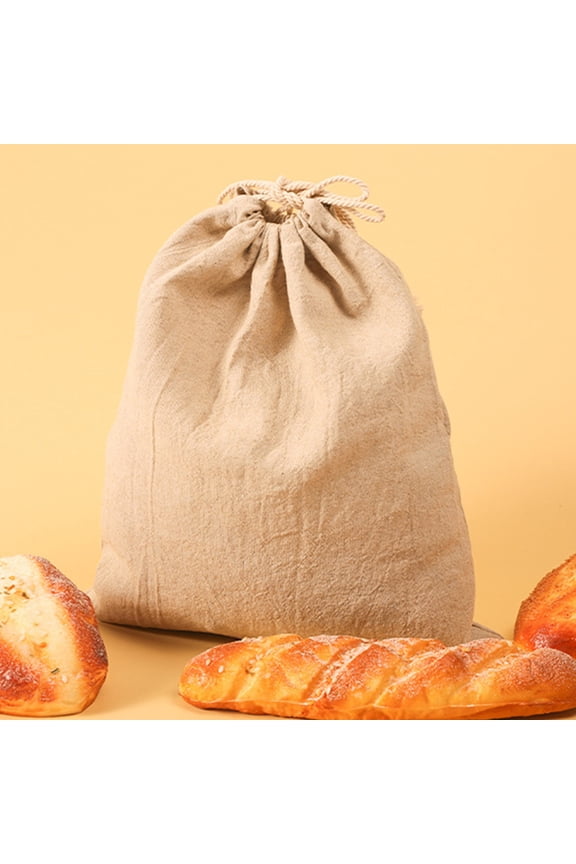 2Pcs Beige Linen Cloth Bread Bags with Drawstring Closure for Homemade Bread and Groceries