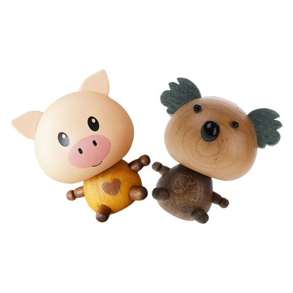 SWETRACE 2Pcs Car Dashboard Ornament Bobblehead Doll Wooden Aromatherapy Spring Mechanism Cute Design For Drivers