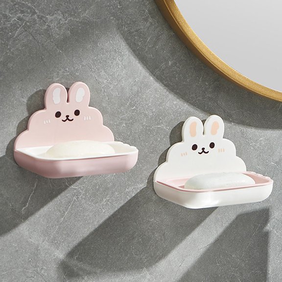 SWETRACE 2Pcs Cartoon Rabbit Shape Wall Mounted Soap Dish Holder PP Material Bathroom Use