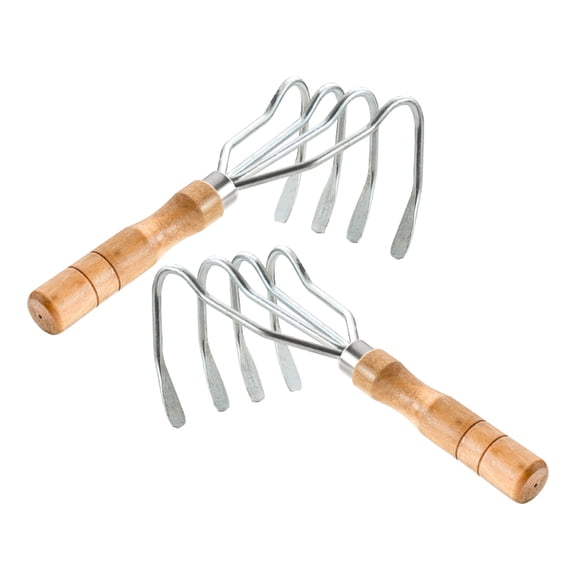 SWETRACE 2Pcs Stainless Steel Claw Rake with Wood Handle for Clamming Beach Shell Digging