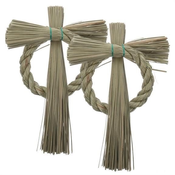 SWETRACE 2Pcs Diy Straw Wreath Circular Olive Green Wreath Plain For Simple Style