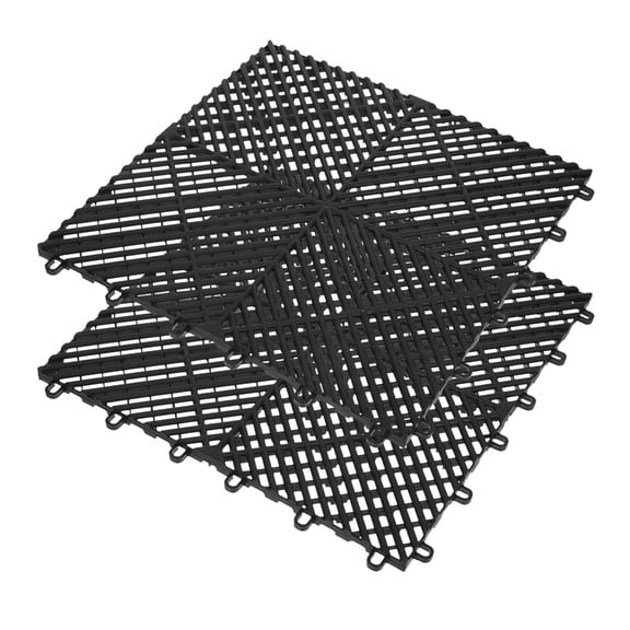 SWETRACE 2 Pcs Black Floor Tiles, Interlocking Plastic Drainage Mats, Resistant Modular Flooring for Wet Garage and Workshop