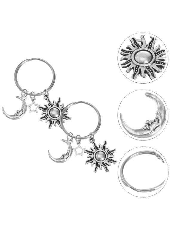 Stainless Steel Moon Star Shaped Keychain Decor Gift for Storage 2Pcs