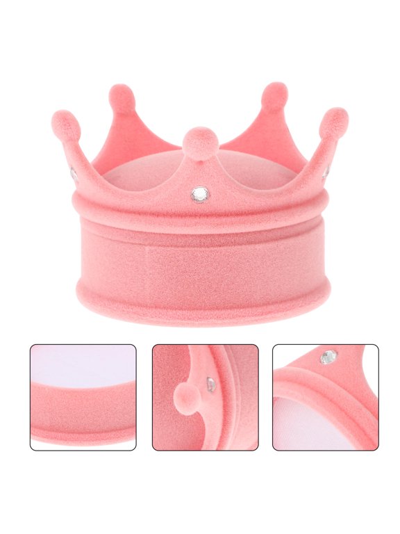 Pink Crown Shaped Hinged Jewelry Box Velvet Lining for Rings 2Pcs