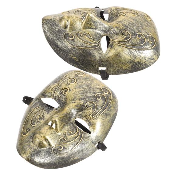 SWETRACE Golden Vintage Full Face Mask Hand Engraved for Costume Party 2Pcs