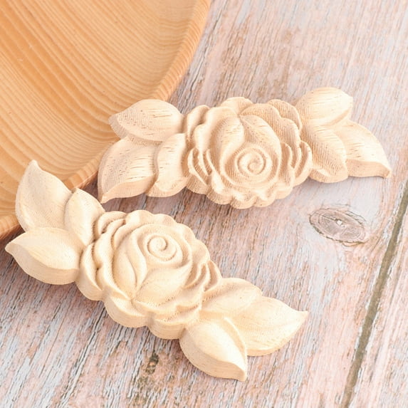 SWETRACE 2Pcs Wood Decor Accents Khaki 9X3.5X1In for Home Decoration Cabinet Door Carving Furniture