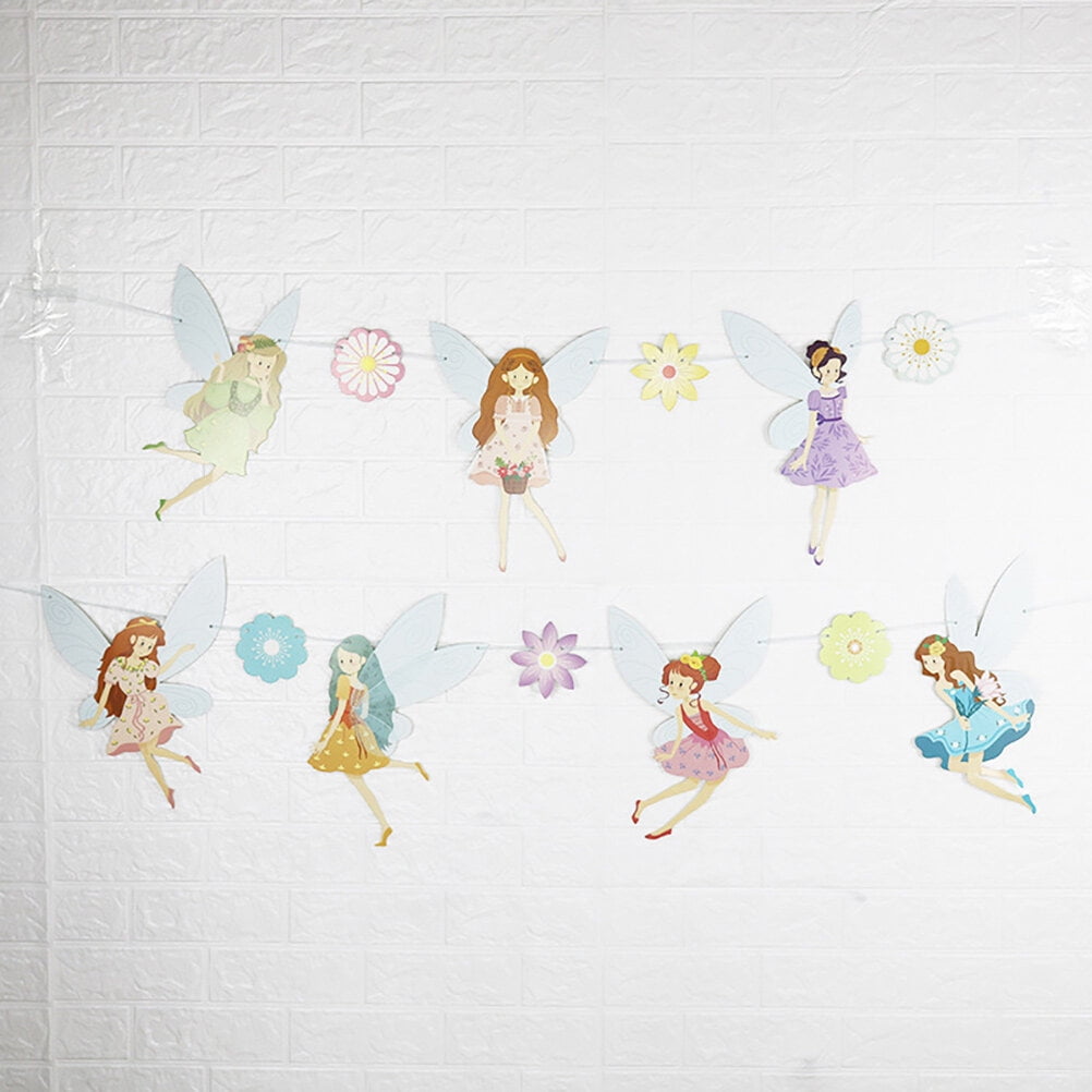 SWETRACE 2Sets Flower Fairy Shape Paper Banner Assorted Colors for Girls Birthday Party Decoration 45.3*1.4*0.04in