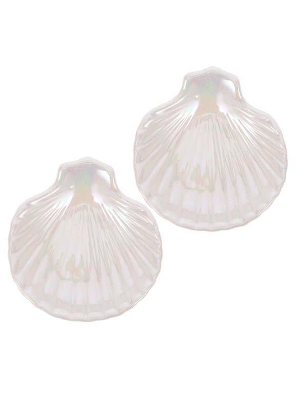 Ceramic Shell Jewelry Tray Dish White 2pcs for Rings and Earrings