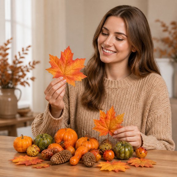SWETRACE Simulation Pumpkin Maple Leaves Accessory Assorted Color Versatile Use 32Pcs
