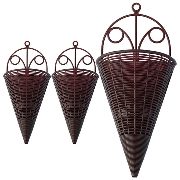 SWETRACE 3Pcs Cone Shape Hanging Planter Orchid Hanging Basket Wickerlike Material Brown