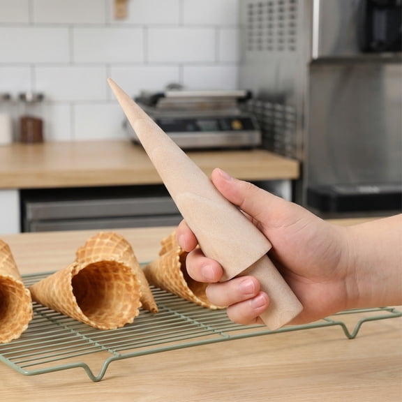 SWETRACE 3 Pcs Brown Wood Cone Roller, Ice Cream Cone Mold Maker for Waffle Cones, Pastry, Desserts, Kitchen Tool