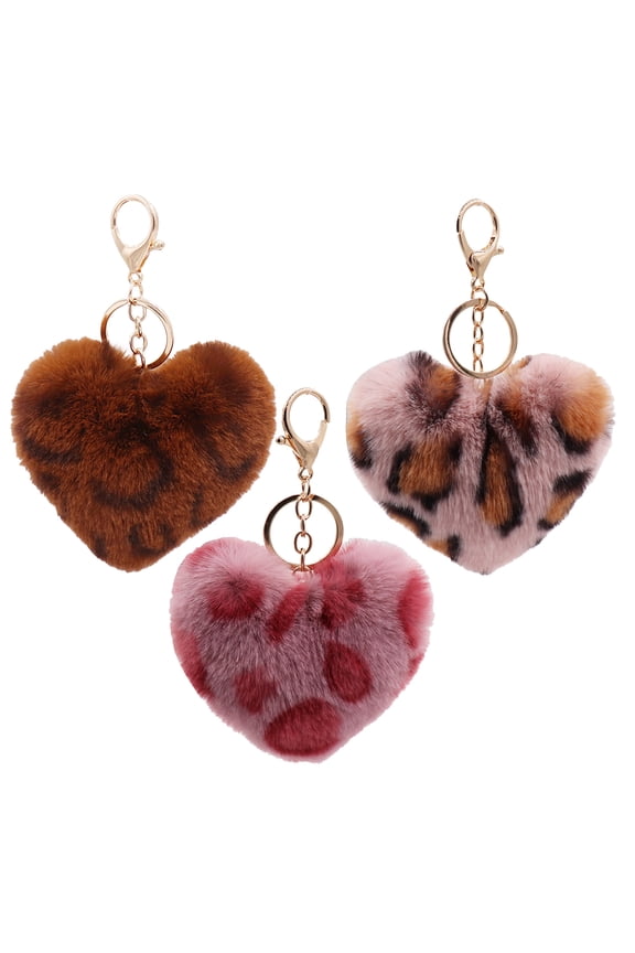 3-Pack Heart-Shaped Keychain Bag Charms with Plush and Zinc Alloy, Cute Hanging Accessories for Purse or Backpack