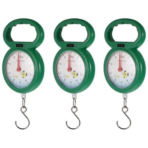 SWETRACE 3Pcs Portable Spring Scale with Plastic Hook Green Handheld Hanging Weighing Tool