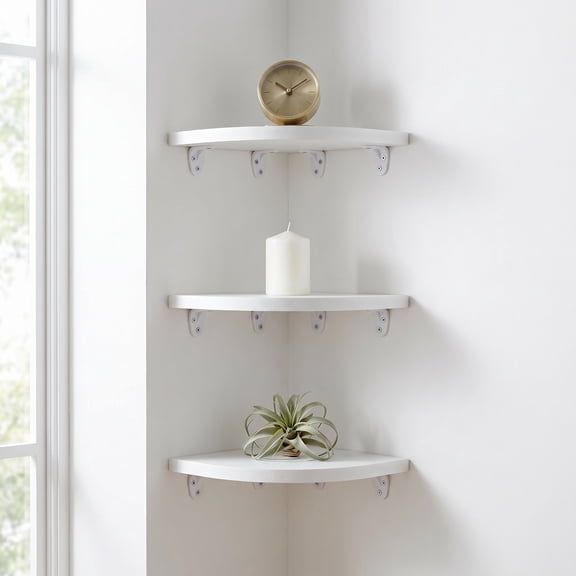 SWETRACE 3-Piece White Wood-Plastic Composite Wall-Mounted Corner Storage Shelf, Floating Display Organizer Boards for Home Decor