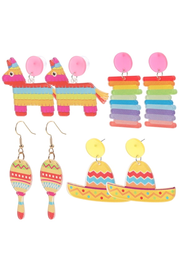 4 Pairs Acrylic Stripe Drop Dangle Earrings for Women, Stylish Fiesta Party Jewelry Accessories