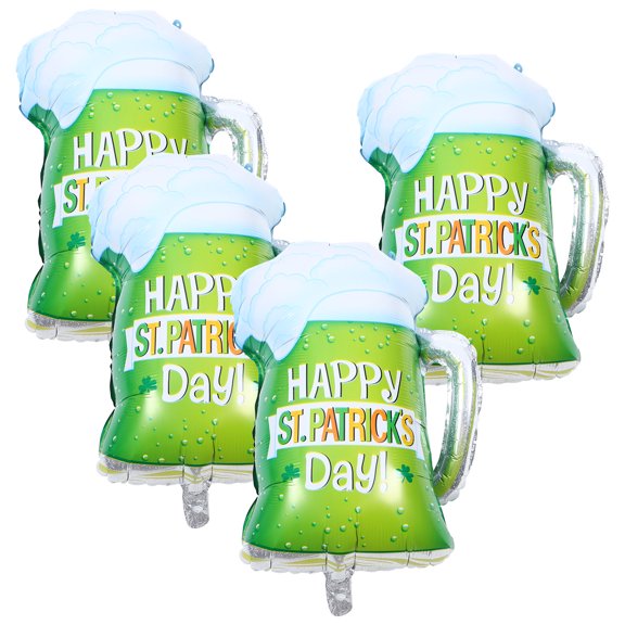 SWETRACE 4Pcs Aluminum Foil Balloon St Patrick Party Beer Glass Balloon for Home Bar Club Use