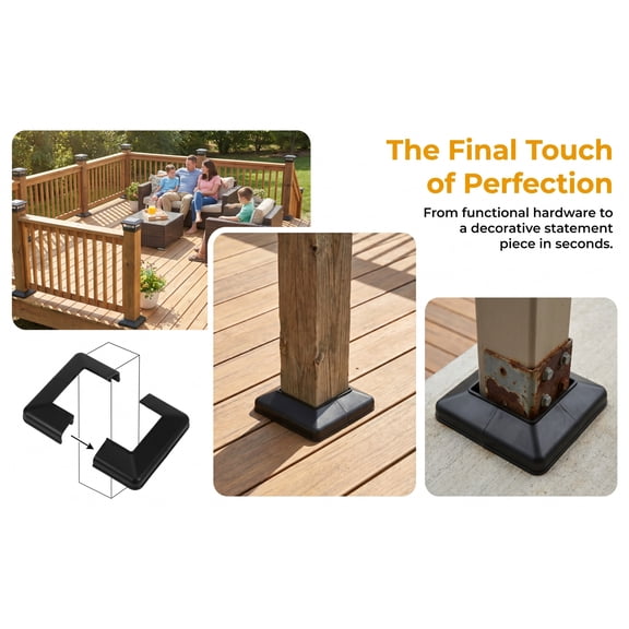 SWETRACE 4Pcs Black PVC Post Base Cover for Deck Fence Porch Column Wraps Decorative Rail Wrap