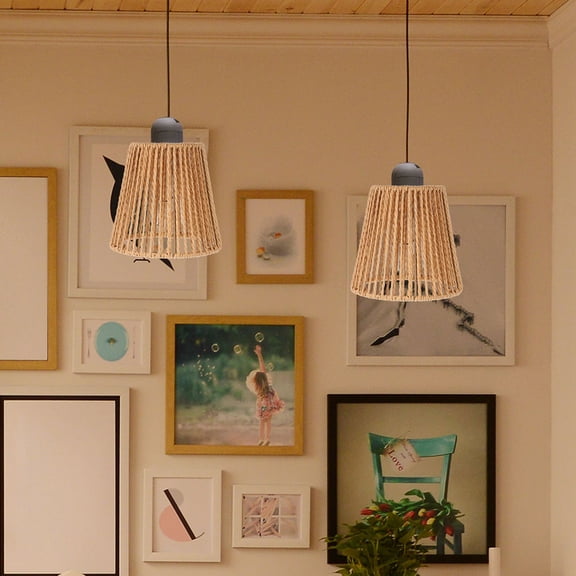 SWETRACE 4Pcs Boho Lampshade Paper Rope Khaki Round Bell Shape Iron With Light Diffusion For Interior Designers