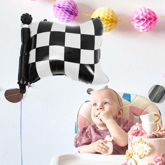 SWETRACE 4Pcs Checkered Foil Balloons Racing Car Theme Party Hanging Decorations