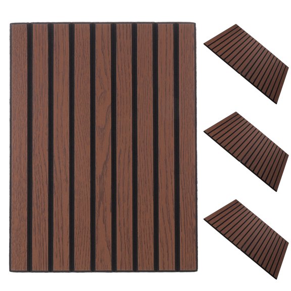 SWETRACE 4Pcs Coffee Peel and Stick Acoustic Wall Panels Sound Absorbing Slat Panels for Home Decor
