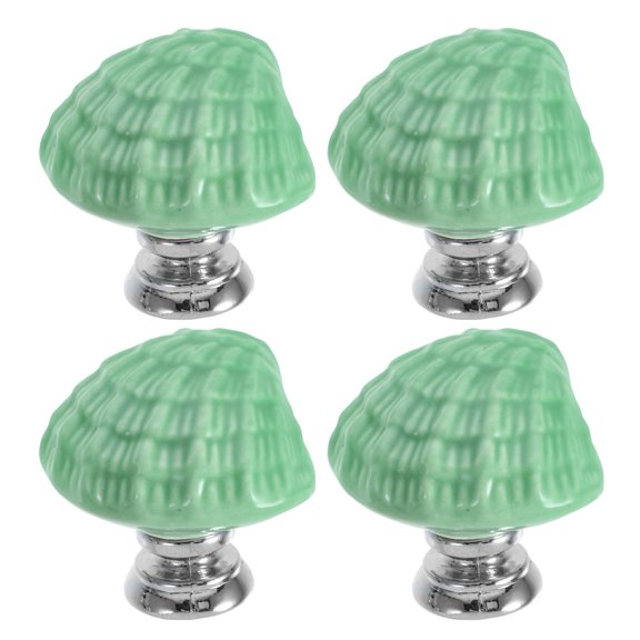 SWETRACE 4Pcs Creative Green Ceramic Drawer Knobs Shell Design Durable Cupboard Pull Handles