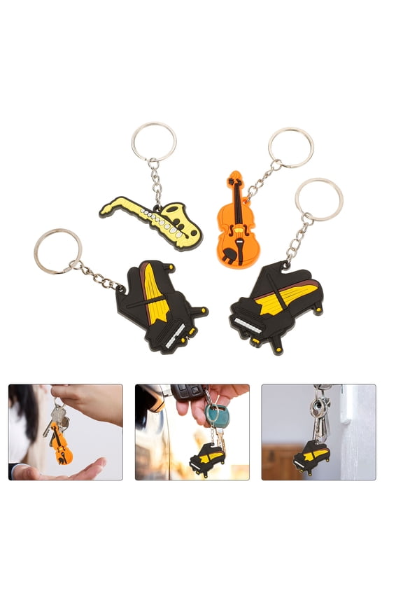 4-Pack Multipurpose Musical Instrument Keychains for Decoration, Easy Key Organization and Carrying