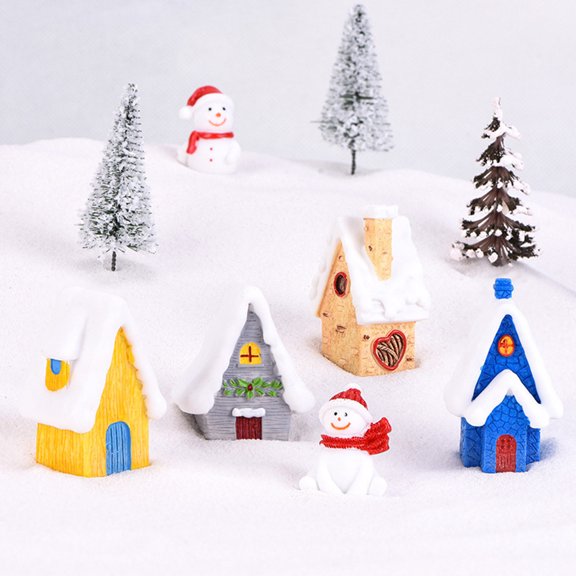 SWETRACE 4-Piece Mini Beige Resin Village Houses Set for Home Decor, Tiny Statues for Indoor Decoration