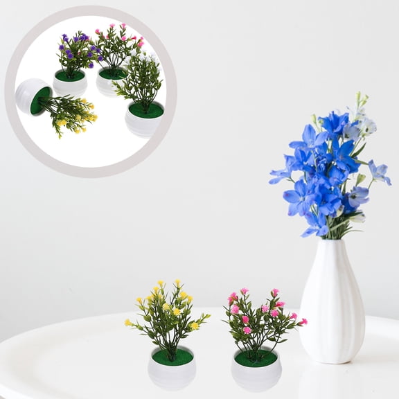SWETRACE 4-Pack Miniature Fake Plants in Small Pot for Desktop Decoration, Plastic Plant Set