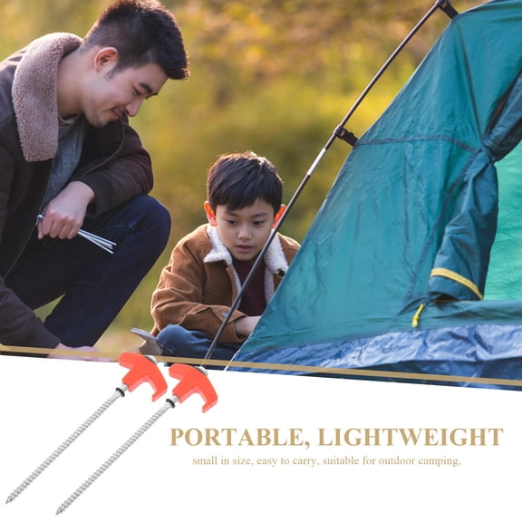 SWETRACE 4Pcs Orange Galvanized Steel Tent Pegs Metal Ground Fixing Wind Protection 12.2*2.4*0.6In
