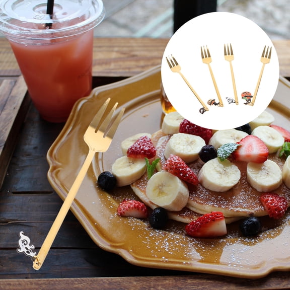 SWETRACE 4Pcs Party Golden Dessert Forks with Stainless Steel Design