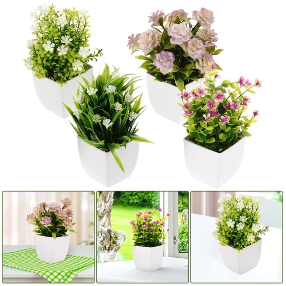 SWETRACE 4-Pack Small Artificial Potted Plants, Realistic Greenery for Bookshelf, Windowsill, Home Decor, 6.29x2.75x2.75 inches