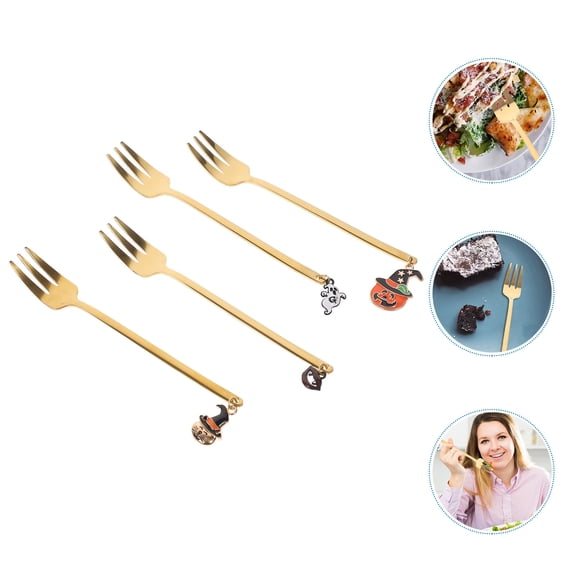SWETRACE 4Pcs  Themed Golden Stainless Steel Cake Forks for Household Tableware
