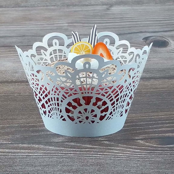 SWETRACE 50 Count White Paper Cupcake Wrappers, Hollow Lace Cake Cup Holder Liners for Wedding Party Dessert Decor Supplies