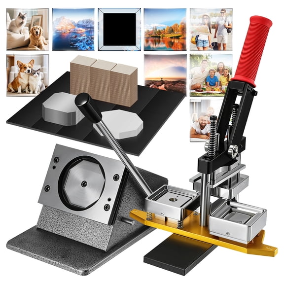 SWETRACE 50x50mm Square Fridge Magnet Maker Machine Kit with Paper Cutter and 200 Sets Materials for DIY Photo Refrigerator Stickers Black