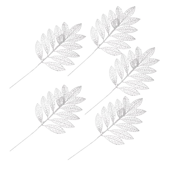 SWETRACE Silver Artificial Plant Leaves 5Pcs 16.1x7.9 In