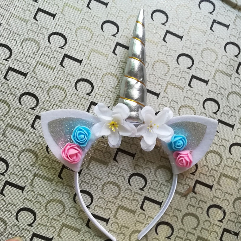 SWETRACE 5Pcs Unicorn Hairband Party Favors Headband Colorful Ears Shape Paillette Style Cloth Sequin 9x6x0.8in