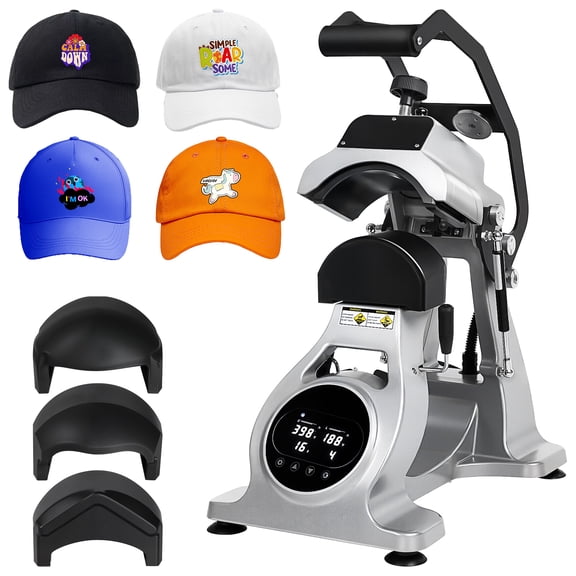 SWETRACE 600W Semi-Automatic Hat Heat Press Machine with Timer and Dual Platen for Caps Grey