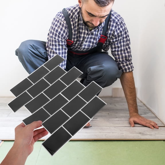 SWETRACE 6Pcs DIY Peel and Stick Kitchen Backsplash Tiles Black Waterproof PVC Self Adhesive Panels