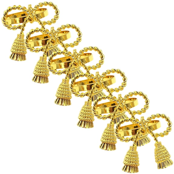 SWETRACE 6Pcs Golden Alloy Napkin Rings Decorative Bowknot Napkin Holders for Christmas Party Dining Decor