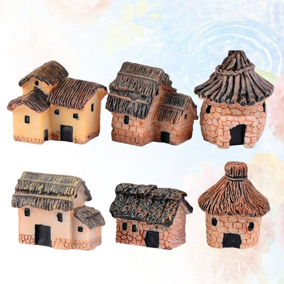 SWETRACE 6Pcs Thatched Huts Assorted Color 3.00X3.00X2.80Cm Miniature House Figurine For Desktop