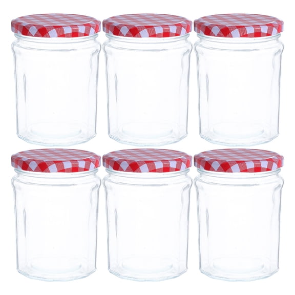 SWETRACE 6Pcs Transparent Hexagon Glass Jars with Sealed Airtight Lids for Kitchen Storage