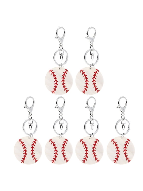 White Wood Baseball Keychains with Key Party Favors 6 Pack