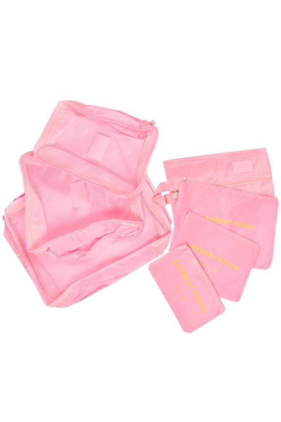 7Pcs Pink Travel Pouches for Organizing Clothes and Small Items