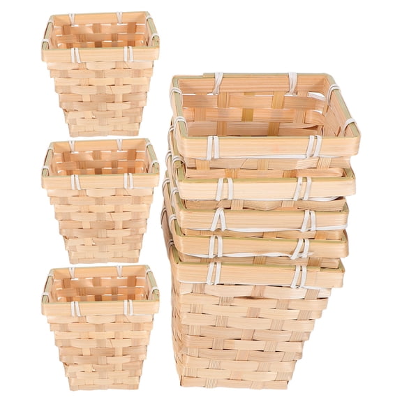 SWETRACE 8Pcs Small Bamboo Storage Baskets for Organizing Beige Hand Woven Rectangle Bins