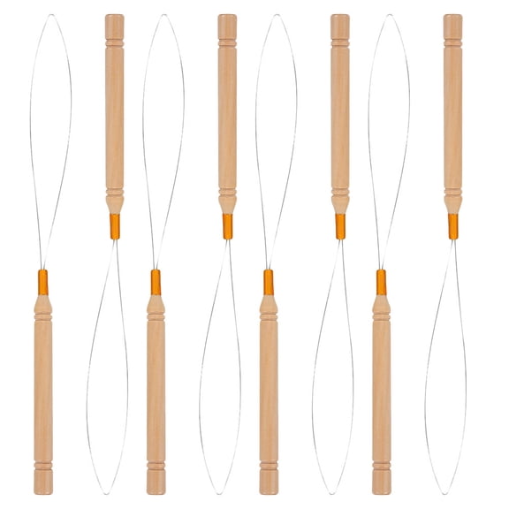 SWETRACE 8Pcs Crochet Hair Loop Needle Threaders with Wooden Handle for Hair Extensions